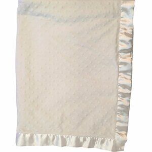 First Impressions White Raised Minky Dots Satin Security Lovey Blanket 38" X 29"